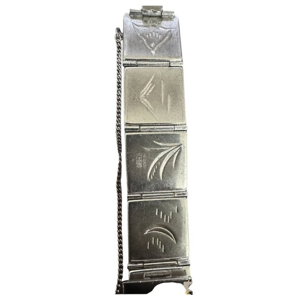 Vintage Mexican Non-Sterling Silver Link Bracelet With Black & Yellow Enamel Inl - Picture 6 of 7